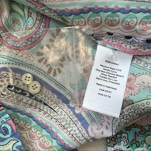 Talbots New w/ Tags Pastel Paisley Long Sleeve Button Front Blouse Cotton Small - Picture 7 of 7